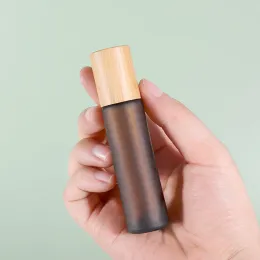 Rolo vazio de 15ml em garrafas de vidro com tampa de bambu bola de rolo de aço âmbar vidro fosco transparente óleo essencial frasco de perfume simples