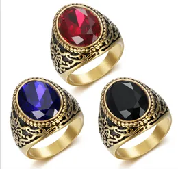 Wedding Rings Fashion jewelry personality red/black/blue stone ring for men domineering accessories steel men ring anniversary gift 230701