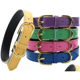 Dog Collars Leashes Gold Pin Buckle With Adjustable Buckles Fashion Leather Dogs Neck Decoration Pet Supplies Accessories Drop Del Dhvfd