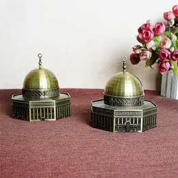 Decorative Objects Figurines Retro Bronze Metal Dome of the Rock Figurine Statue Mosque Building Model Vintage Home Office Decoration Crafts Souvenir Gifts 230703