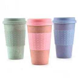 Cups Saucers Wheat St Plastic Coffee Travel Mug With Lid Easy Go Cup Portable For Outdoor Cam Hiking Picnic Drop Delivery Home Gar Dh3S4