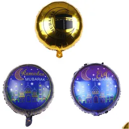 Andere Event-Partyzubehör 18 Zoll runde Eid Mubarak Folienballons Hajj Dekorationen Stern Mond Heliumballon Ramadan Kareem Al-Fit Dhfoo