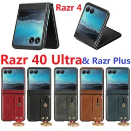 Etui z paskiem na nadgarstek do Motorola Razr 40 Ultra Razr4 4 Moto RAZR Plus etui z pierścieniem uchwyt PU skórzany pokrowiec