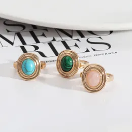 Solitaire Ring Gold Oval Malachite Turquoise Rose Quartz Stone Rings Fashion Inner Dia 1.7cm Color Band Jewelry for Women Drop Delive DHMV