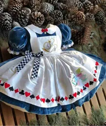 Flickklänningar Flickklänningar 0-12Y Baby Girl Höst Vinter Blå sammet Alice Broderi Vintage Princess Balklänning Klänning till jul Eid Födelsedag Causal Z230704