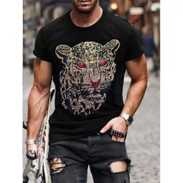 Erkek Tişörtler Erkekler Kaliteli Moda Tişörtleri Günlük Parti Kısa Kollu Leopar Matkap Erkekler Giyim Tee Üstler O-Neck Tshirt Y2K 230701