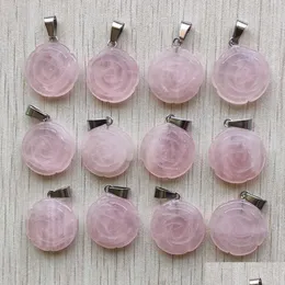 목걸이를위한 Charms Natural Rose Quartz Stone Flower Pendants Jewelry Making Drop Delivery 결과 구성 요소 DHOD9