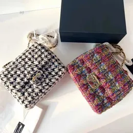 22k autunno e inverno nuovo stile piccolo Qianniao profumato griglia fiore grossolano quadrato uomo grasso borsa con patta a contrasto di colore una spalla tracolla donna