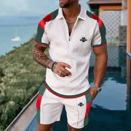 Mens Tracksuits summer mens sports suit Little Bee series short sleeve zipper Polo shirt set 2 pieces 230701