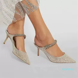 Letnie srebrne skórzane sandały damskie buty ozdobione klejnotami muły pantofel Twinkle-toed Charm Lady Wedding Bridals Pumps