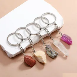 سلاسل المفاتيح Lanyards Irregar Ore Crystal Opal Natural Stone Key Rings Rough Gem Charms Healing Keyrings for Women Men Drop Deliver