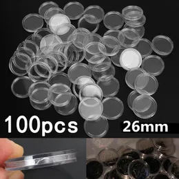 Storage Holders Racks 100Pcs 26mm Round Coin Holder Display Capsules Box Clear Cases For Collection 230703