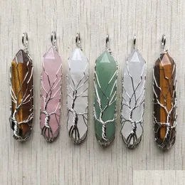 Charms Natural Semi-Precious Stone Tree Of Life Crystal Pillar Pendum Pendants For Jewelry Making Wholesale Drop Delivery Findings C Dh1V3