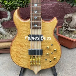 Anpassad AlembicStyle Guitar Bass Burst Maple Top 4 Strings basgitarrhals genom kroppen