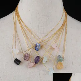 Pendant Necklaces Gold Reiki Chakra Irregar Druzy Natural Stone Amethyst Necklace Rose Quartz Lapis Women Men Link Chain Jewelry Dro Dhpmw