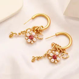 Tasarımcılar Letter Stud 18k Altın Kaplama Paslanmaz Çelik Lüks Marka Geometrik Ünlü Kadınlar Yuvarlak Kristal Rhinestone İnci Küpe Düğün Partisi Jewerlry Hediye