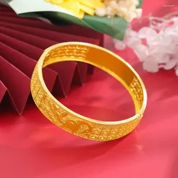 Bangle Women Bracelet Carved Peacock Ancient Style Dubai Real 18k Gold Color Pretty Wedding Party Accessories