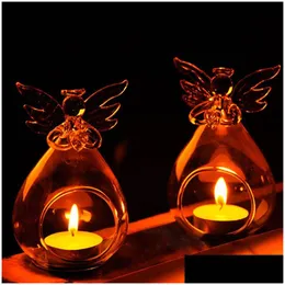 Castiçais Anjo Vidro Castiçal Cristal Pendurado Suporte para Chá Luz Decoração para Casa Entrega Gota Jardim Dh5R6