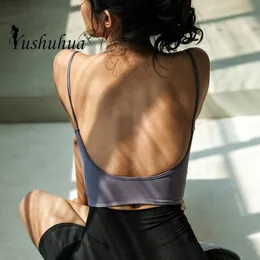 Yoga Outfits Yushuhua Big Backless Crop Top Sport Tank Frauen Fitness Gym Push Up BH Laufen Jogger Weste Sexy Gepolsterte Tops leibchen 230704