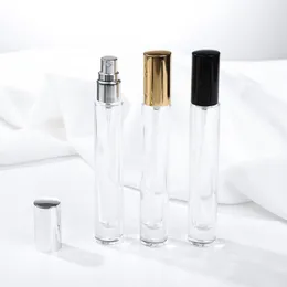 10ml Transparent Square Round Glass Spray Perfume Bottle Refillable Empty Bottle Thick Bottom Silver Black Gold Cap F2929 Ludtl