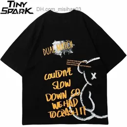 Męskie koszulki męskie hip-hopowy niedźwiedź nadrukowany napis T Shirt Streetwear koszulka Harajuku letnia koszulka z krótkim rękawem bawełna czarny biały topy Tees Z230705