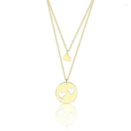 Chaînes En Acier Inoxydable Simple Géométrique Ronde Découpe Coeur Creative Design Couple Femme Pendentif Collier Bijoux Cadeau Pour Homme