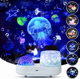 Światła 3D Galaxy Ocean lampka nocna jednorożec obracanie gwiaździste niebo lampa projektora dla dzieci sypialnia wystrój pokoju idealny prezent lampki nocne HKD230704