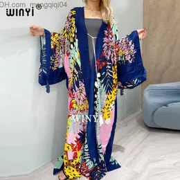 Roupa de banho feminina Roupa de banho feminina WINYI Algodão Biquíni Sweet Lady Rosa Boho Estampado Autocinto Frente Aberta Vestido Longo Quimono Túnica de Praia Feminina Z230706