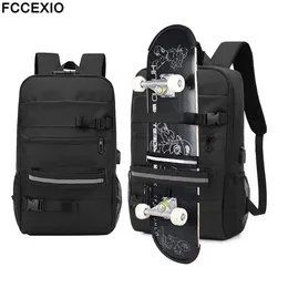 School Bags FCCEXIO Skateboard Backpack Anti-theft Password Lock USB Charging Shoulder Bag Unisex Leisure Travel Computer Bag Longboard Bag 230703