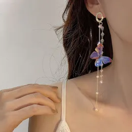 Dangle Chandelier Exaggerated Blue Crystal Pearl Butterfly Tassel Long Earrings For Women Korean Fashion Earring Daily Birthday Party Jewelry Gift 230703