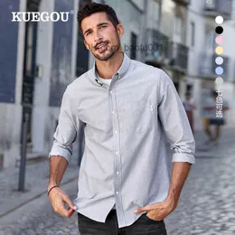 Męskie koszule na co dzień KUEGOU 100% bawełna jesień koszule męskie Oxford fashion Business Casual wysokiej jakości koszula męska z długim rękawem top odzież plus rozmiar 20524 Z230707