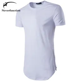 Men's T-Shirts Elongated Tee for men big and tall ZIP Hemming Oversize T-shirt Summer Street Fashion hip hop Solid Bottoming Tops Asian SIZE 230703