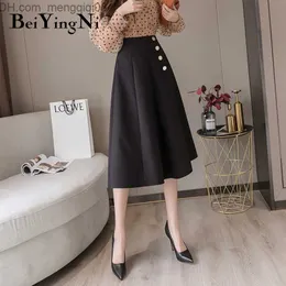 Юбки Beiyingni Swing Женщины юбки элегантные корейские повседневные сплошные юбки с высоким уровнем