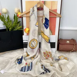 Rektangel Märke Bokstäver Utskrift Designer Blommig Sidenscarf Pannband för kvinnor Mode Handtag Väska Scarves Paris Axelväska Bagage Band Huvudomslag 90x180cm