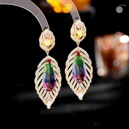 Dangle Earrings Luxurious Temperament Heavy Industry Gradient Color Cubic Zirconia S925 Silver Needle Leaf For Women Wholesale