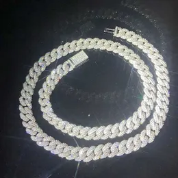 Custom 925 Solid Silver Iced Out 9mm Wide Set 5a Cz Diamond Necklace Cuban Link Chain