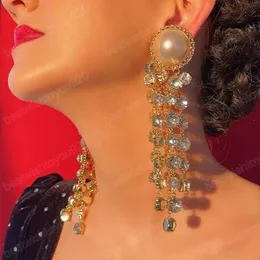 Shiny Rhinestones Imitation Pearl Tassel Dangling Jewelry for Women's Fashion Earrings Party Wedding Accessories