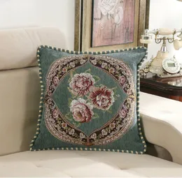 Oreiller de luxe européen coussin décoratif oreiller lin bleu rouge fleurs canapé décoratif housse de coussin taie d'oreiller jeter décor à la maison taie d'oreiller YLW-002