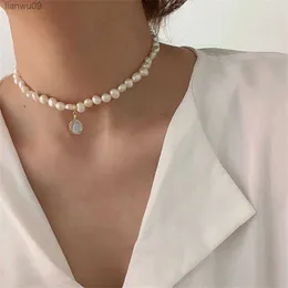 Daxi Simple Distory Pearl حبات Strand Necklace Women String Beded Host Reled Recker Necklace Jewelry for Women Gift L230704