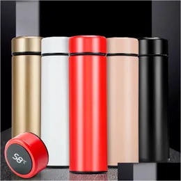 Garrafas de água Display de temperatura Led Thermos 500Ml Smart Vacuum Bottle 304 Aço Inoxidável Travel Coffee Drop Delivery Home Garden Dhtk0