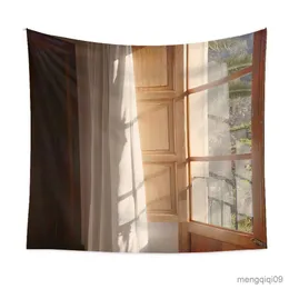 Tapeçarias 3D Imitação Janela Tapeçaria Belo Cenário Pendurado na Parede Cobertor Paisagem Natural Tapeçarias Casa Quarto Sala de Estar Decoração R230704