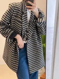 An! Ne Home Damen -Außenbekleidung Jacken Schichten Luxusmarke Designer Anagram Logo Denim Pullover klassische Houndtooth Jacke