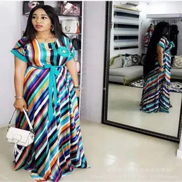 Summer color long loose stripe maxi dress for girl fashion africaine robe african women clothing africa clothes237n