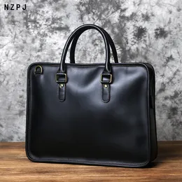 Briefcases NZPJ Men's Briefcase Leather Handbag Retro Top Layer Cowhide Laptop Bag Crazy Horse Leather Shoulder Messenger Bag Luxury Bag 230703