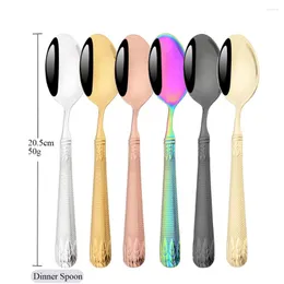 Dinnerware Sets Mirror 4/6Pcs Cutlery Set Dinner Spoon Flatware 304 Stainless Steel Kitchen Tableware Vintage Wheat Ear Relief