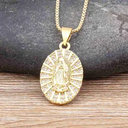 Nidin Our Lady of Guadalupe Virgin Mary Necklaces For Women Gold Plated Long Chain Zircon Pendant Holy Religion Jewelry Gifts L230704