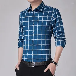 Men's Casual Shirts Qj Cinga Brand Business Plaid Stripe Shirt Slim Fit Long Sleeve Top Fashion Youth Male Social Office Dress Large Size