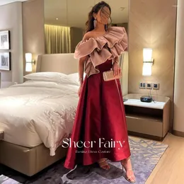 Party Dresses Sheer Fairy Red Pink Off Shoulder Dubai Evening For Woman Wedding Birthday Arabic Long Formal Prom Gowns SF057