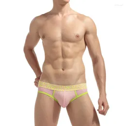 Kalsonger Andningsbyxor Nylon Underkläder Mesh Cueca Letter Print Herr Hollow Out Underkläder Snabbtorkande Hombre