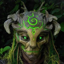 Forest Green Spirit Led Mask Halloween Tree Old Man Sages Zombie Spooky Ghost Mask Creepy Demon Masque Carnival Party Rekvisita L230704